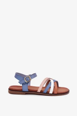 Damskie Sandały Z Przeplatającymi Się Paskami Sergio Leone SK090H Niebieskie