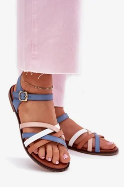 Damskie Sandały Z Przeplatającymi Się Paskami Sergio Leone SK090H Niebieskie