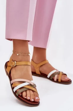 Damskie Sandały Z Przeplatającymi Się Paskami Sergio Leone SK090H Żółte