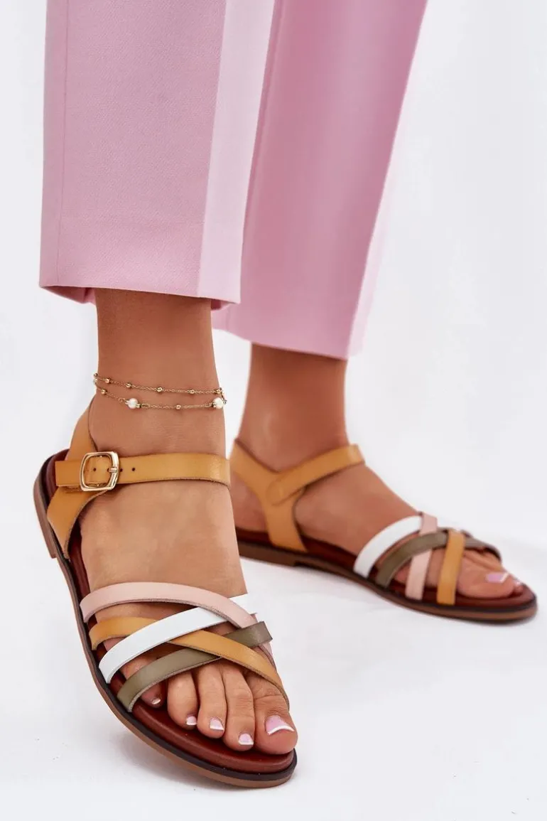 Damskie Sandały Z Przeplatającymi Się Paskami Sergio Leone SK090H Żółte