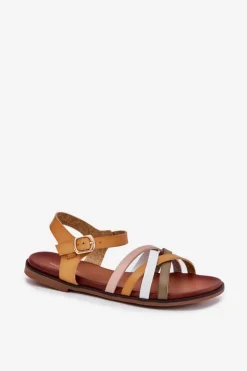 Damskie Sandały Z Przeplatającymi Się Paskami Sergio Leone SK090H Żółte