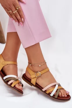 Damskie Sandały Z Przeplatającymi Się Paskami Sergio Leone SK090H Żółte