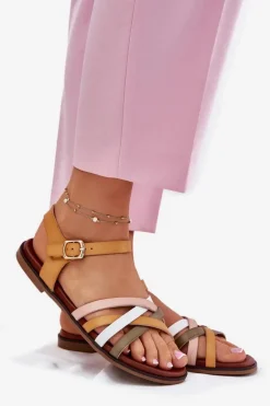 Damskie Sandały Z Przeplatającymi Się Paskami Sergio Leone SK090H Żółte