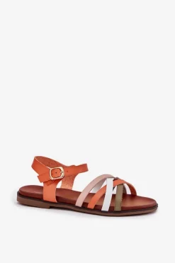 Damskie Sandały Z Przeplatającymi Się Paskami Sergio Leone SK090H Pomarańczowe