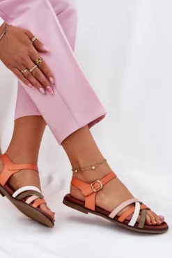 Damskie Sandały Z Przeplatającymi Się Paskami Sergio Leone SK090H Pomarańczowe