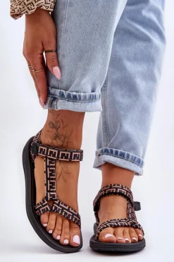 Damskie Satynowe Sportowe Sandały Czarno-Beżowe Victory