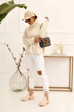 Damskie Skarpetkowe Botki Workery Beżowe Stormy