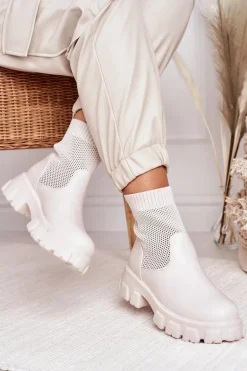 Damskie Skarpetkowe Botki Workery Ecru Stormy