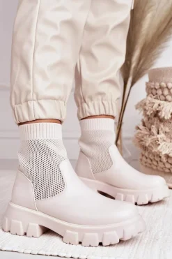 Damskie Skarpetkowe Botki Workery Ecru Stormy