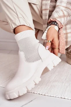 Damskie Skarpetkowe Botki Workery Ecru Stormy