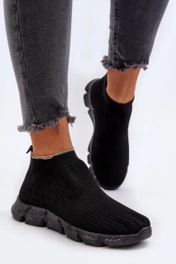 Damskie Skarpetkowe Buty Sportowe Wsuwane Czarne Liraelia