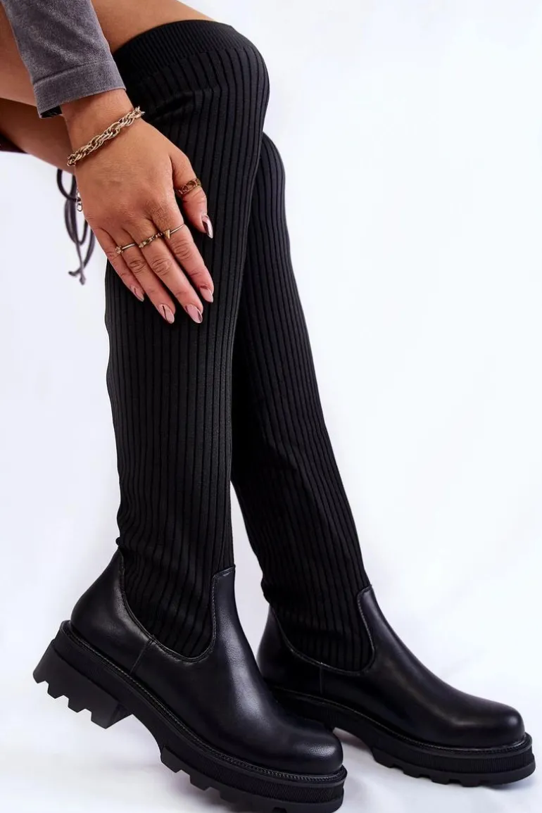 Damskie Skarpetkowe Kozaki Za Kolano Czarne Glorie