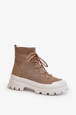 Damskie Skarpetkowe Wsuwane Botki Brązowe Solime