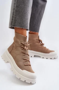 Damskie Skarpetkowe Wsuwane Botki Brązowe Solime