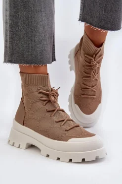 Damskie Skarpetkowe Wsuwane Botki Brązowe Solime