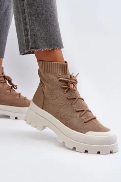 Damskie Skarpetkowe Wsuwane Botki Brązowe Solime