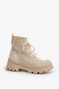 Damskie Skarpetkowe Wsuwane Botki Jasnobeżowe Solime