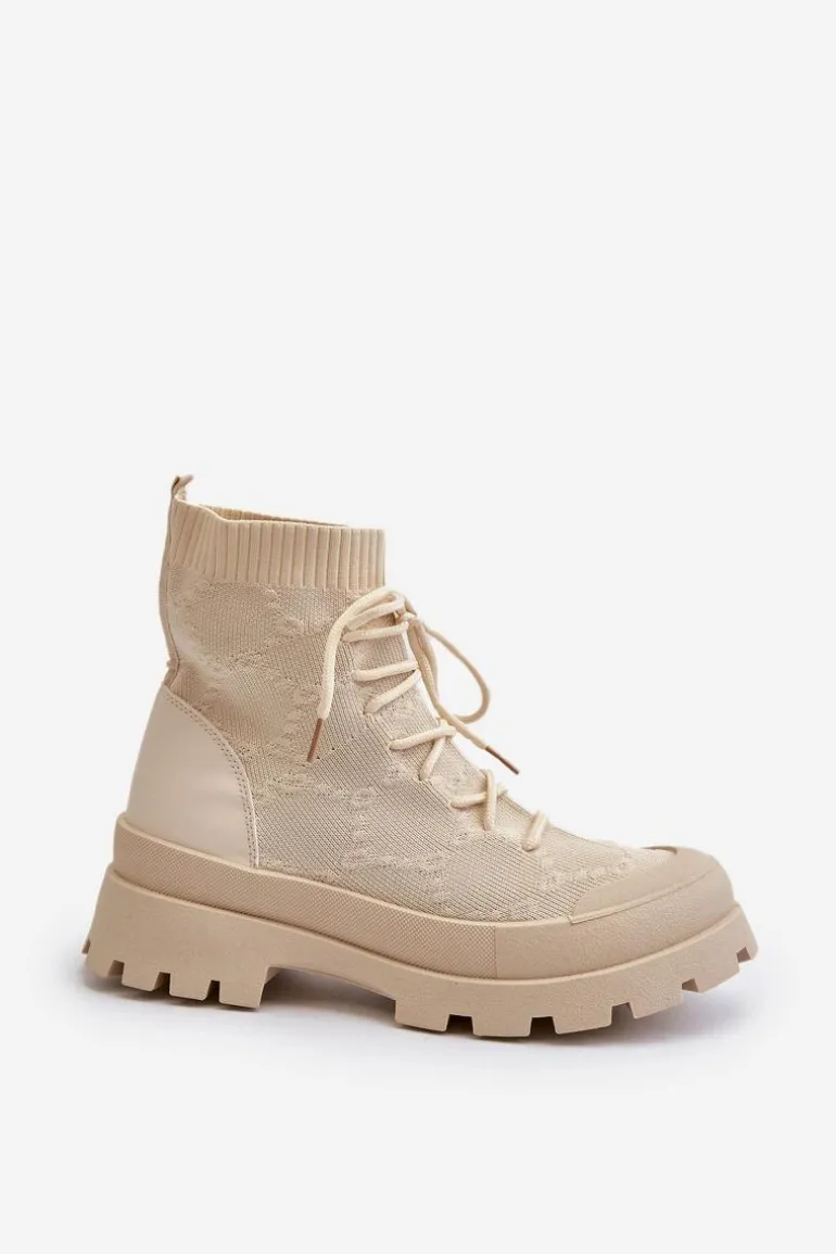 Damskie Skarpetkowe Wsuwane Botki Jasnobeżowe Solime