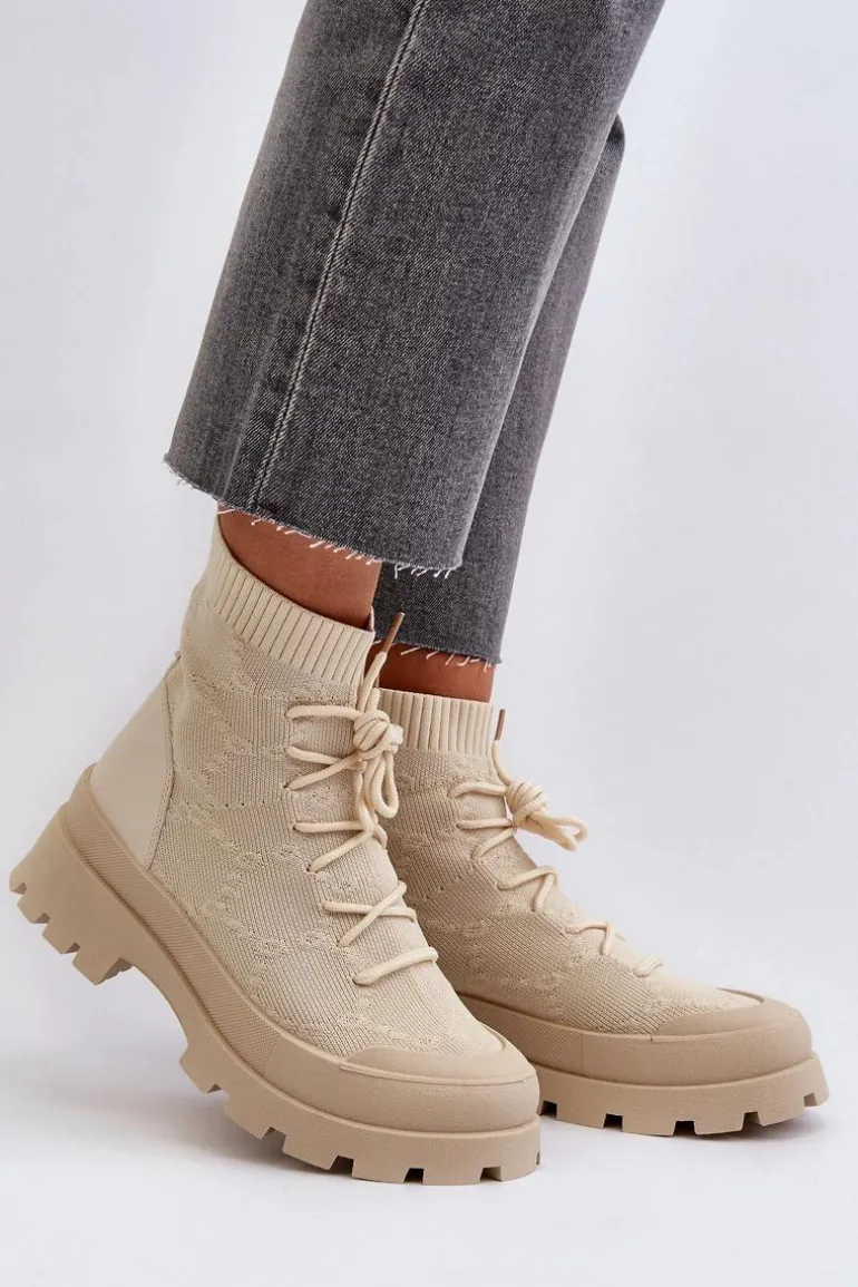 Damskie Skarpetkowe Wsuwane Botki Jasnobeżowe Solime