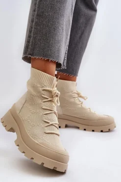 Damskie Skarpetkowe Wsuwane Botki Jasnobeżowe Solime