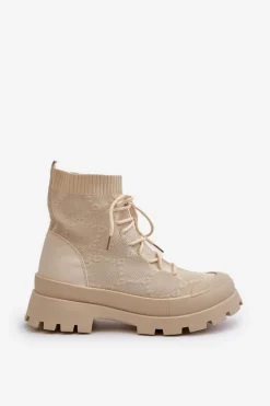 Damskie Skarpetkowe Wsuwane Botki Jasnobeżowe Solime