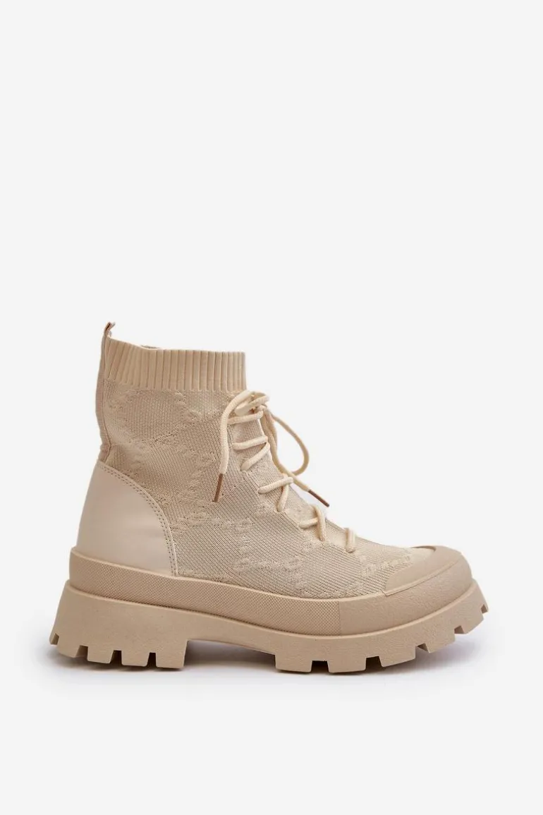 Damskie Skarpetkowe Wsuwane Botki Jasnobeżowe Solime