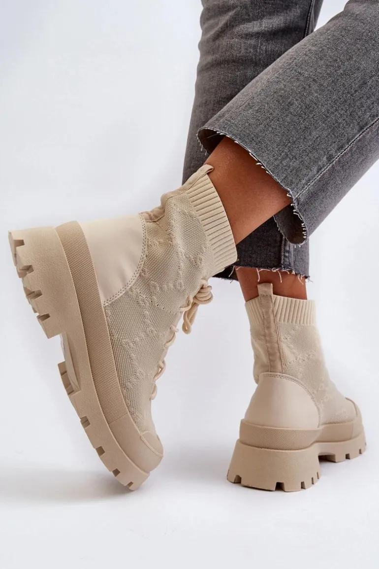 Damskie Skarpetkowe Wsuwane Botki Jasnobeżowe Solime