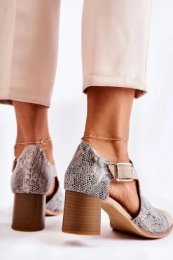 Damskie Skórzane Ażurowe Botki Maciejka 04962-04 Beżowe