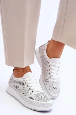 Damskie Skórzane Ażurowe Buty Sportowe Białe Marea