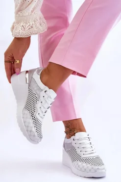 Damskie Skórzane Ażurowe Buty Sportowe Białe Virginia