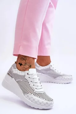Damskie Skórzane Ażurowe Buty Sportowe Białe Virginia