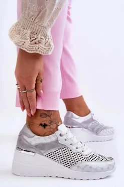 Damskie Skórzane Ażurowe Buty Sportowe Białe Virginia