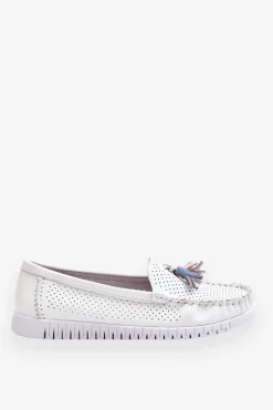 Damskie Skórzane Ażurowe Mokasyny Białe Lanzarot