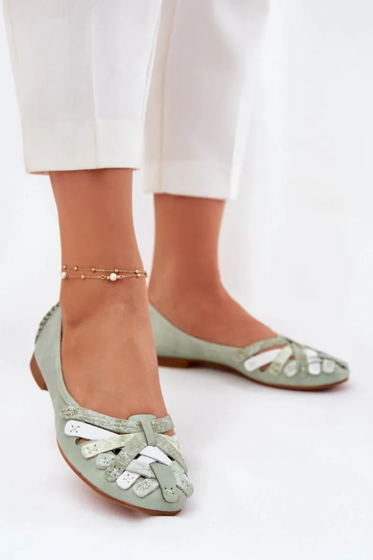 Damskie Skórzane Baleriny Maciejka 01358-50 Miętowe