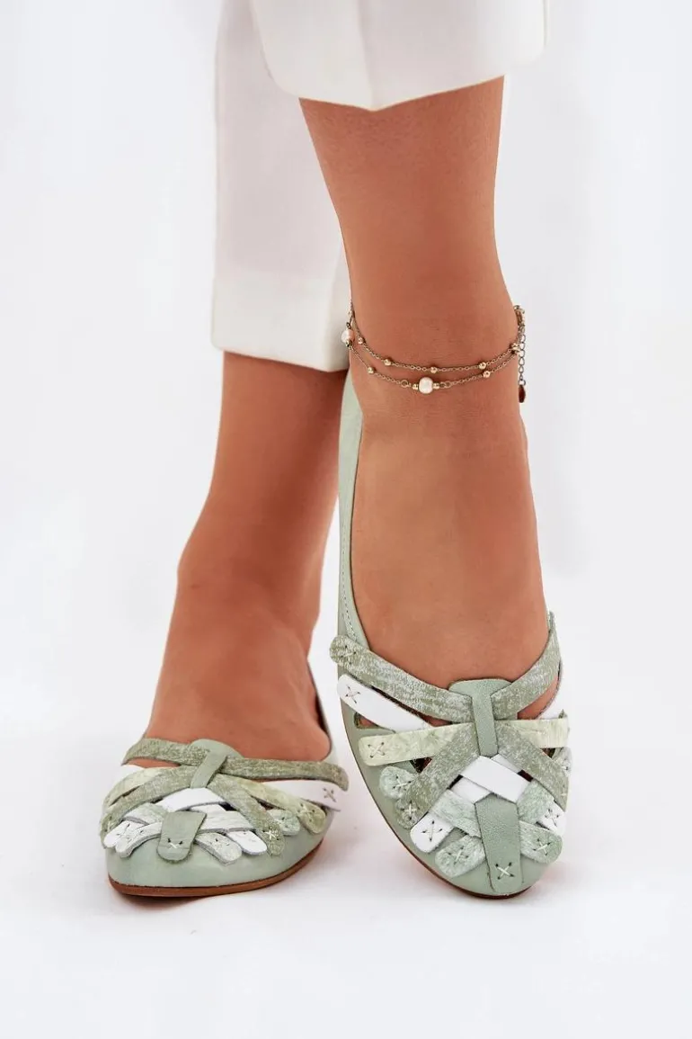 Damskie Skórzane Baleriny Maciejka 01358-50 Miętowe