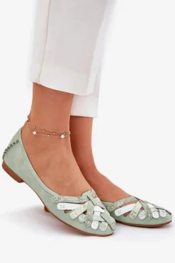 Damskie Skórzane Baleriny Maciejka 01358-50 Miętowe