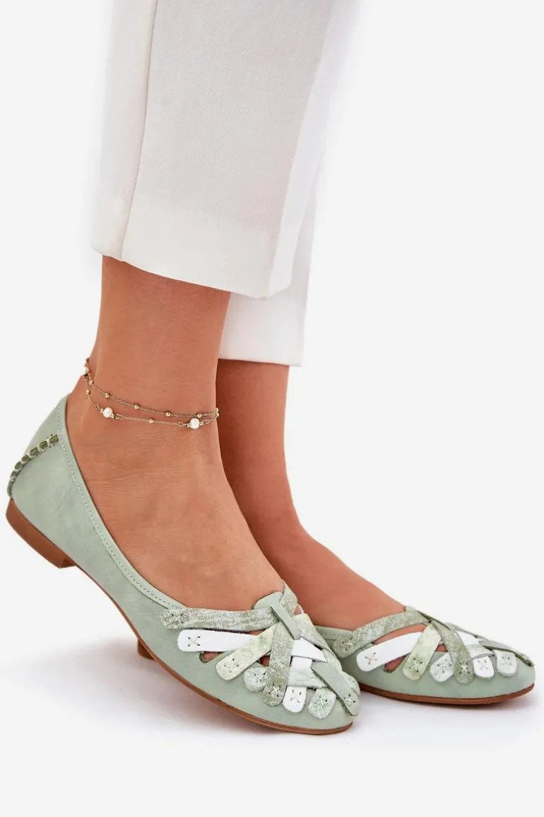 Damskie Skórzane Baleriny Maciejka 01358-50 Miętowe