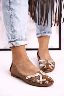 Damskie Skórzane Baleriny Maciejka Rude 01358-46