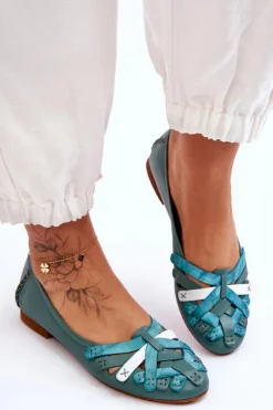 Damskie Skórzane Baleriny Maciejka 01358-36 Turkusowe