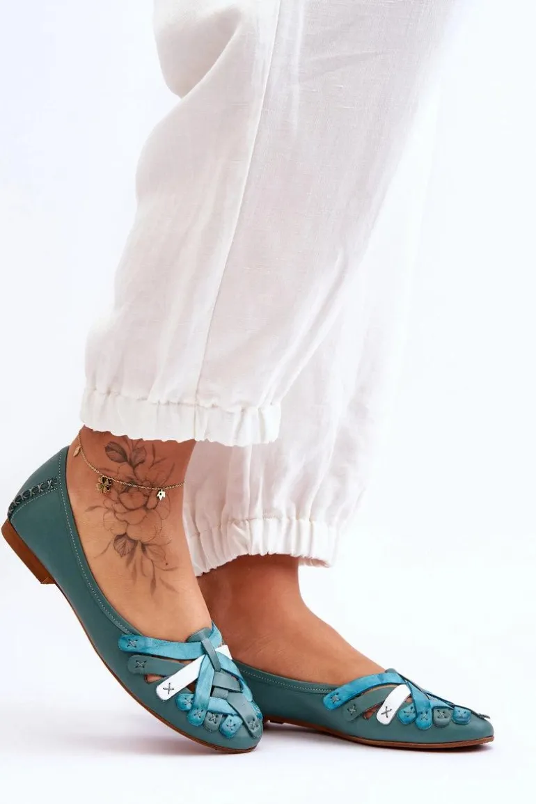 Damskie Skórzane Baleriny Maciejka 01358-36 Turkusowe