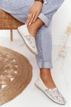 Damskie Skórzane Baleriny Maciejka Beżowo-Złote 01930-81