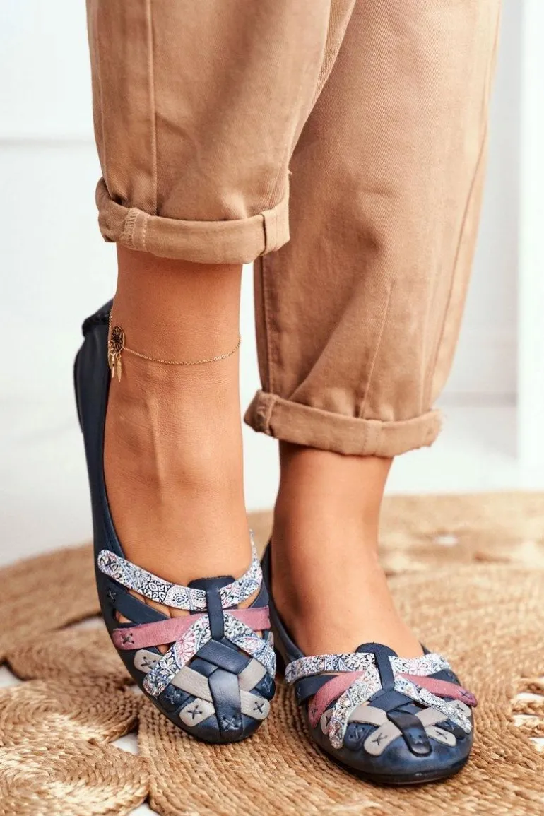 Damskie Skórzane Baleriny Maciejka Granatowe 01358-27