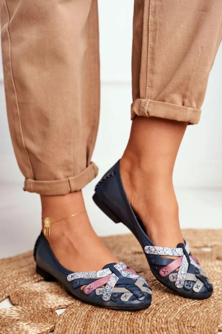 Damskie Skórzane Baleriny Maciejka Granatowe 01358-27