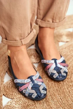 Damskie Skórzane Baleriny Maciejka Granatowe 01358-27