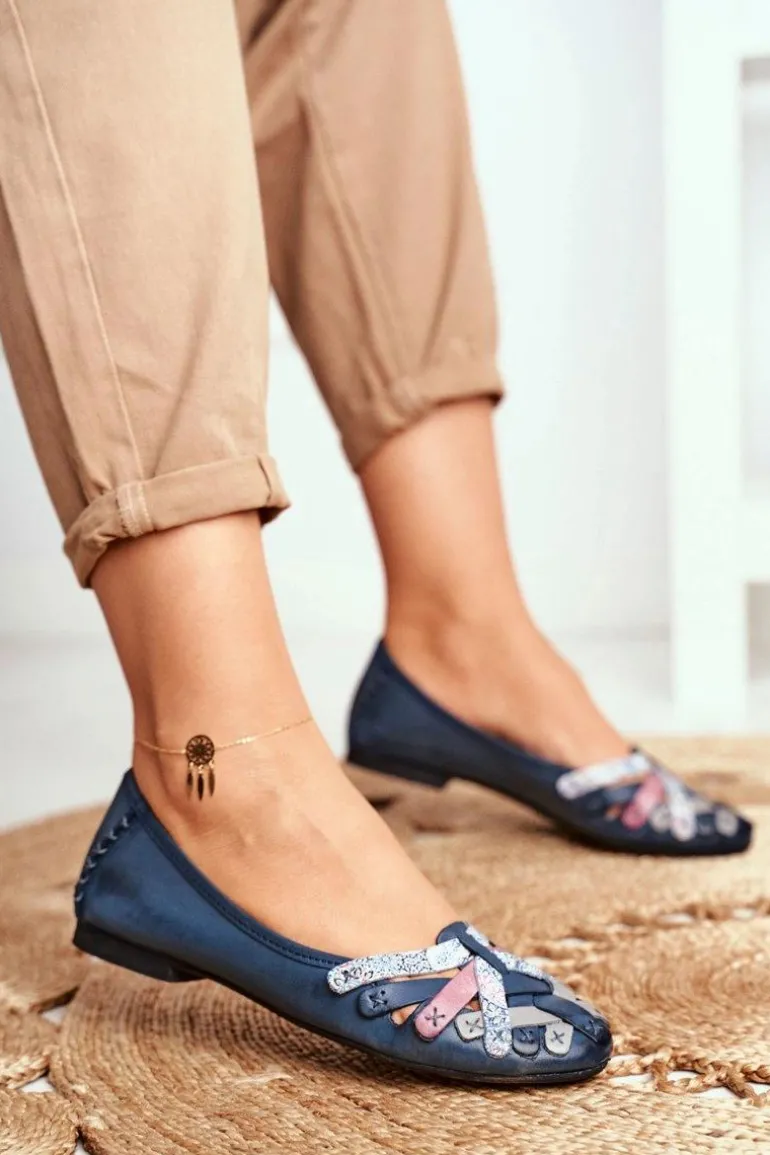 Damskie Skórzane Baleriny Maciejka Granatowe 01358-27