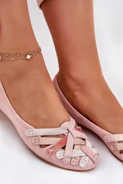 Damskie Skórzane Baleriny Maciejka 01358-51 Różowe