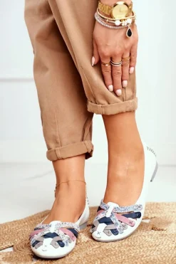 Damskie Skórzane Baleriny Maciejka Białe 01358-21