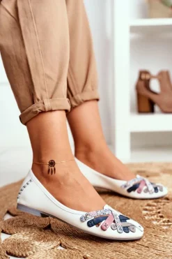 Damskie Skórzane Baleriny Maciejka Białe 01358-21