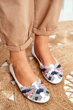 Damskie Skórzane Baleriny Maciejka Białe 01358-21