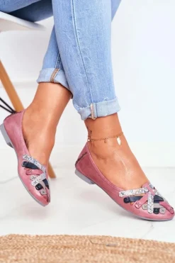 Damskie Skórzane Baleriny Maciejka Różowe 01358-15